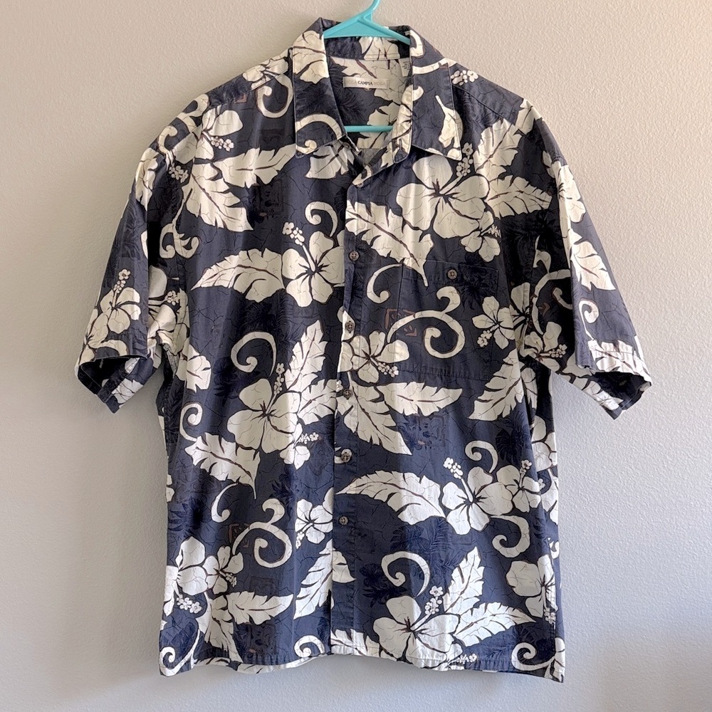 Campia Moda Mens Aloha Shirt - Floral Navy and White